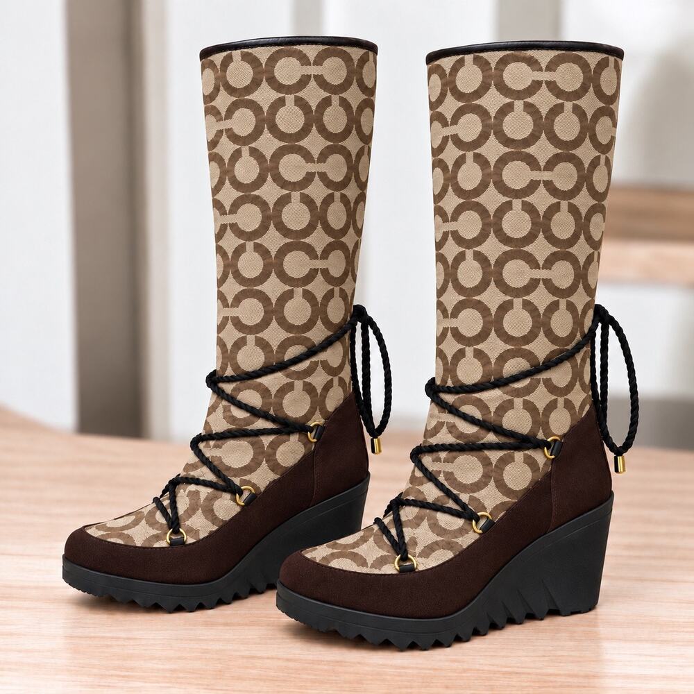 Y2K Coach A7262 Maisy Op Art Signature Wedge Boot Size 6M